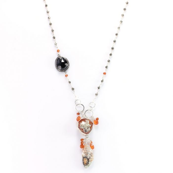 Spessartite Garnet Orange Kyanite & Black Spinel Talisman Necklace - Image 3