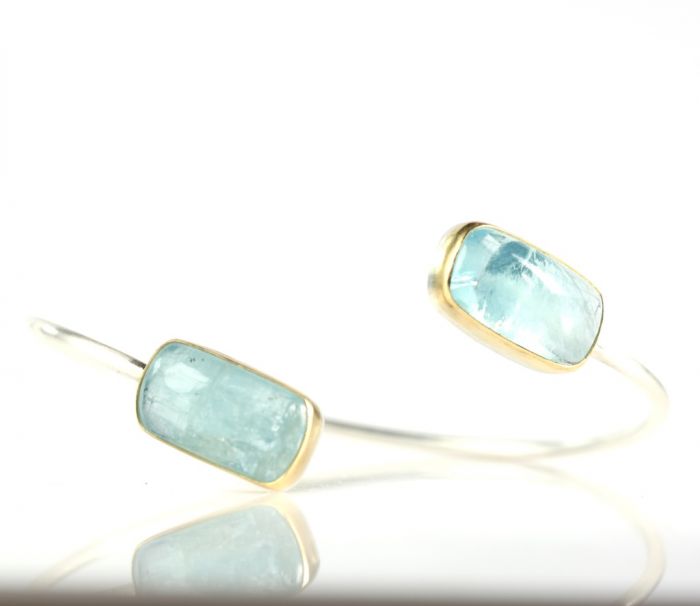 Aquamarine Double Gemstone Bangle Cuff Bracelet