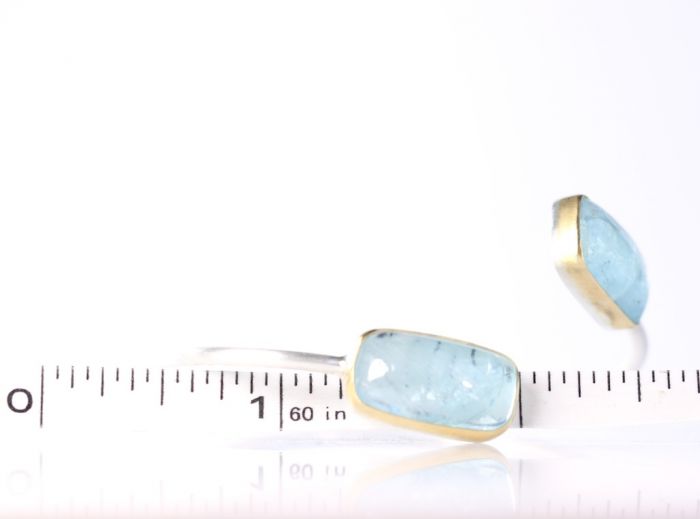 Aquamarine Double Gemstone Bangle Cuff Bracelet - Image 3