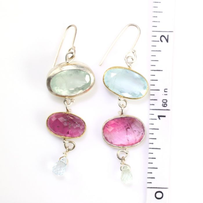 Aquamarine & Pink Tourmaline Earrings - Image 4