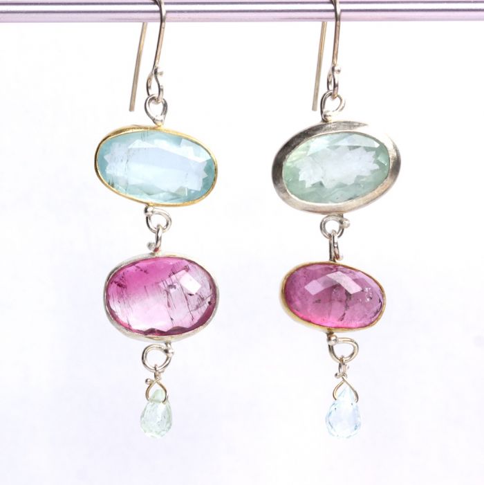 Aquamarine & Pink Tourmaline Earrings