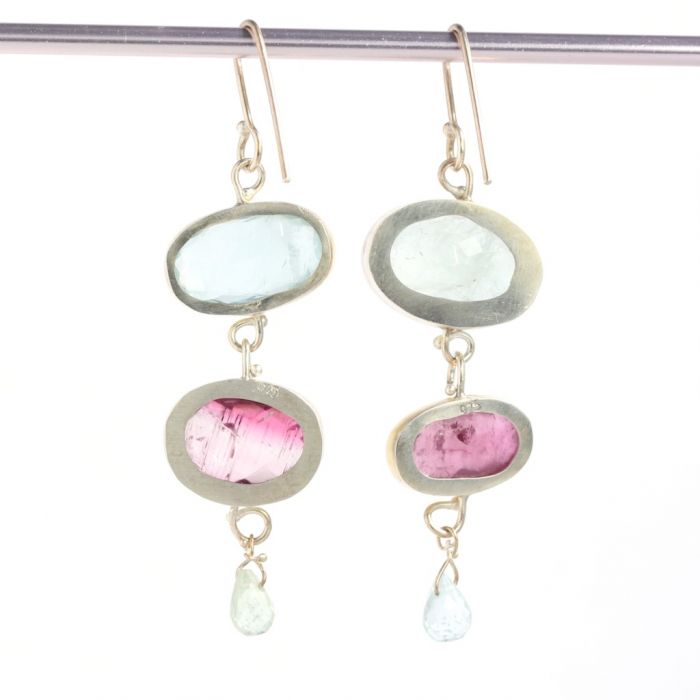 Aquamarine & Pink Tourmaline Earrings - Image 3