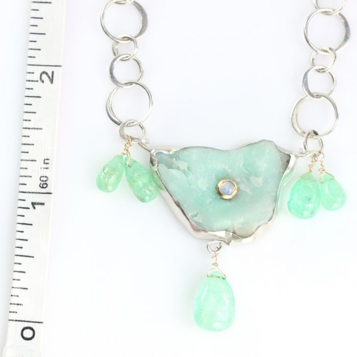 Raw Chrysoprase Pendant Necklace With Emerald Drops - Image 4