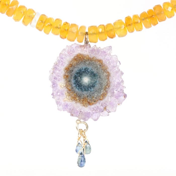 Oregon Fire Opal Necklace & Stalactite Necklace With Sapphire Briolettes