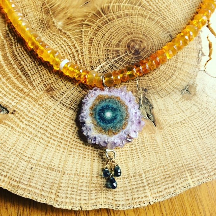 Oregon Fire Opal Necklace & Stalactite Necklace With Sapphire Briolettes - Image 4