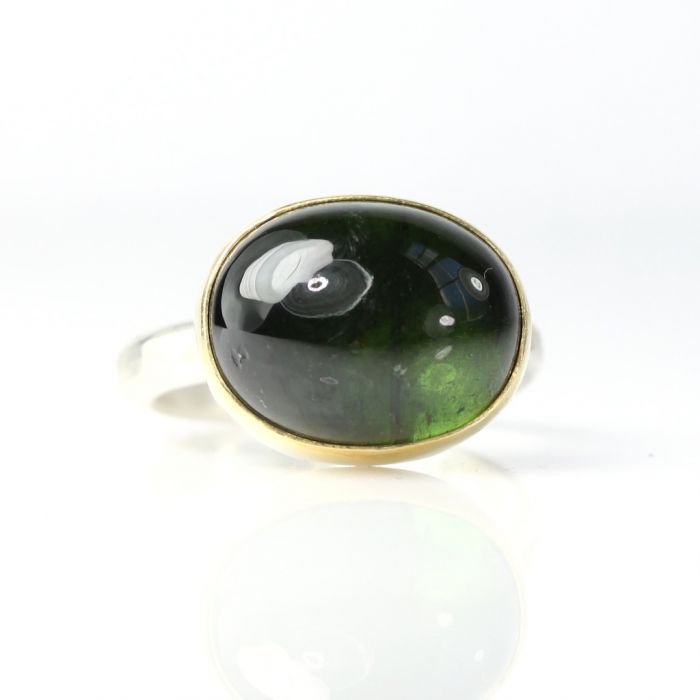 Green Tourmaline Cabochon Ring