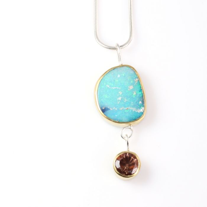 Australian Boulder Opal Pendant With Oregon Sunstone