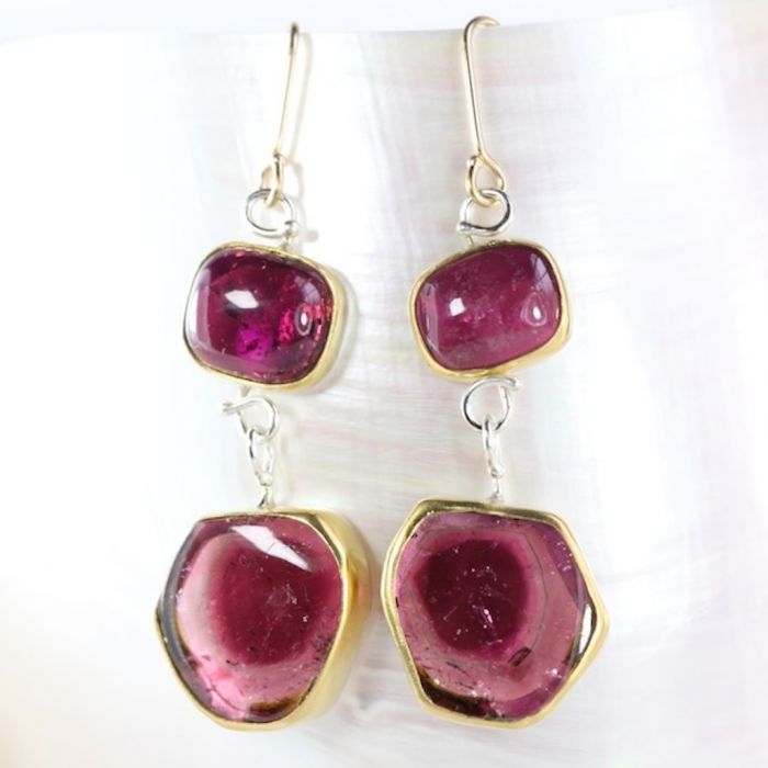 Orchid Tourmaline Earrings With Watermelon Tourmaline Drops - Image 2