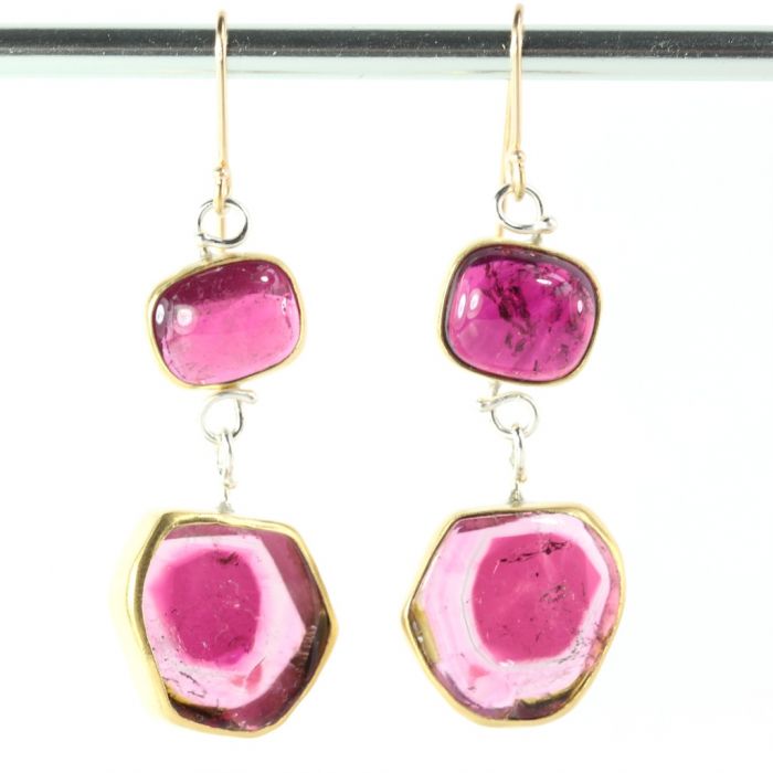 Orchid Tourmaline Earrings With Watermelon Tourmaline Drops