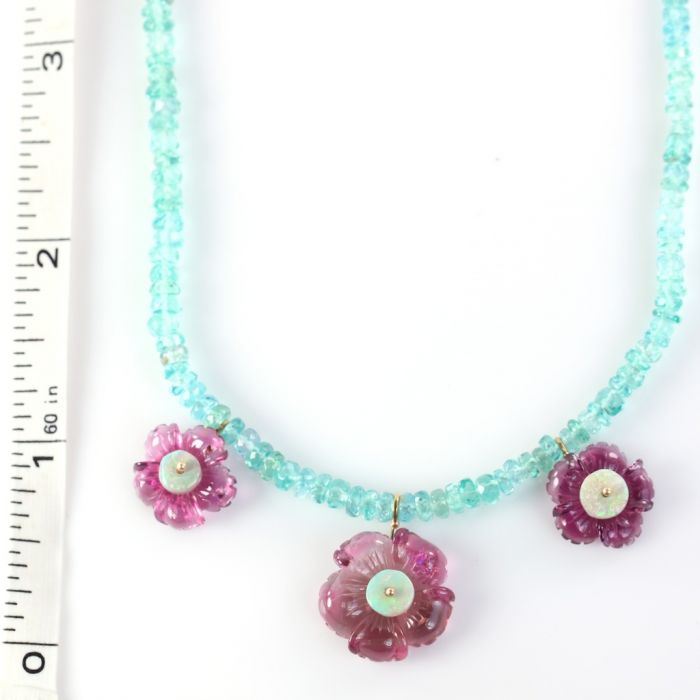 Carved Tourmaline Flower Necklace With Apatite & Opals - Image 5