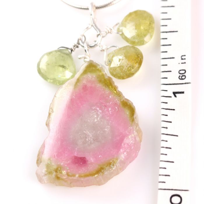 Watermelon Tourmaline Slice Pendant With Green Garnets - Image 4