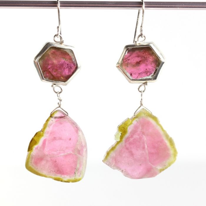 Orchid Tourmaline & Watermelon Tourmaline Slice Earrings