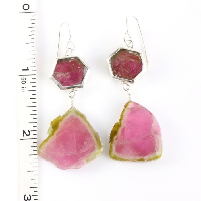 Orchid Tourmaline & Watermelon Tourmaline Slice Earrings - Image 3