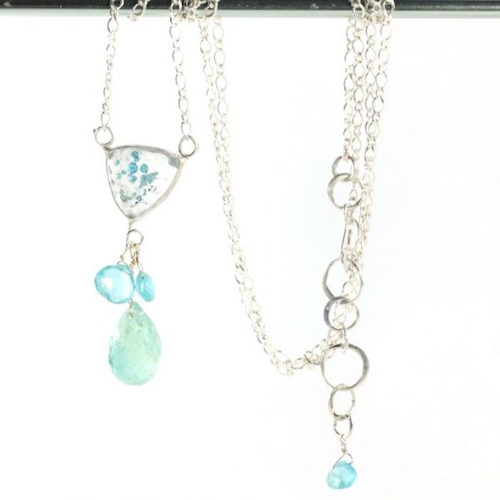 Paraiba Quartz Pendant Necklace With Apatite & Fluorite