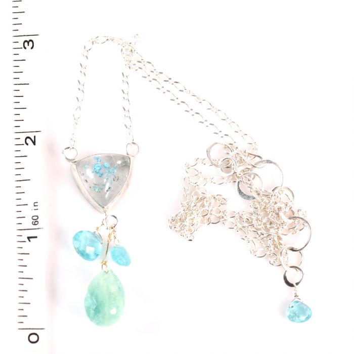 Paraiba Quartz Pendant Necklace With Apatite & Fluorite - Image 3