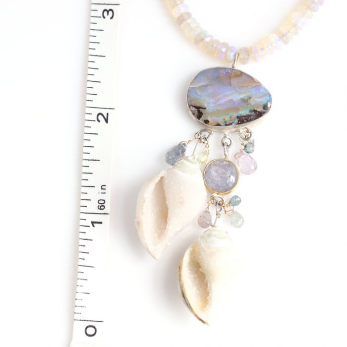 Seashell Fossil Druzy & Opal Necklace With Sapphires - Image 4