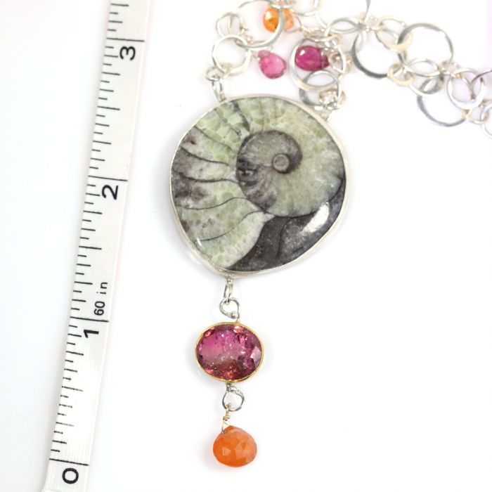 Wanga Ammonite Talisman Necklace With Rubelite & Spessartite - Image 3