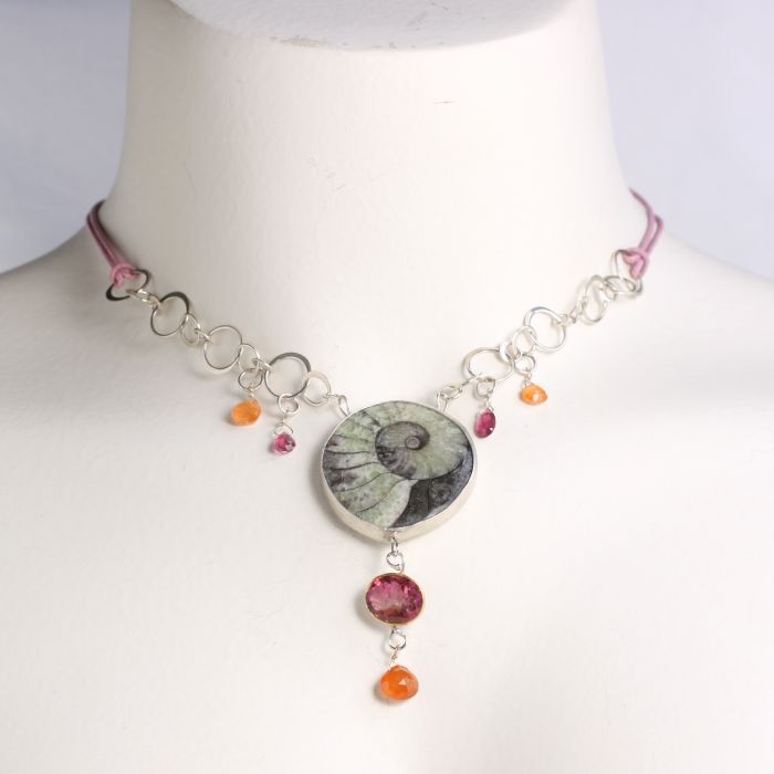 Wanga Ammonite Talisman Necklace With Rubelite & Spessartite - Image 2