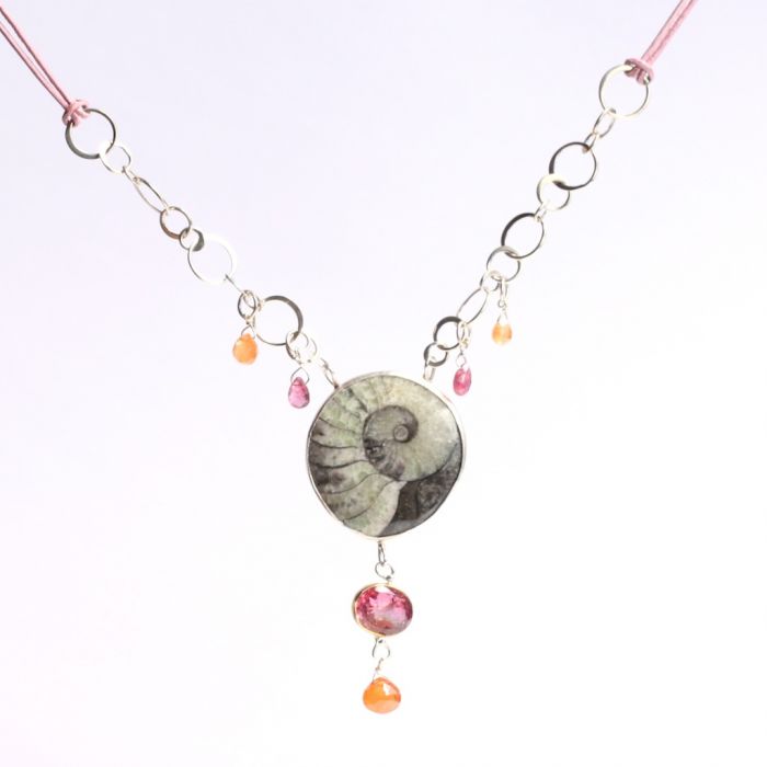 Wanga Ammonite Talisman Necklace With Rubelite & Spessartite