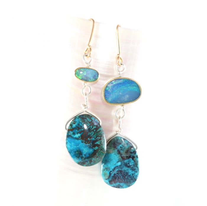 Lightning Ridge Opal & Chrysocolla Earrings - Image 2