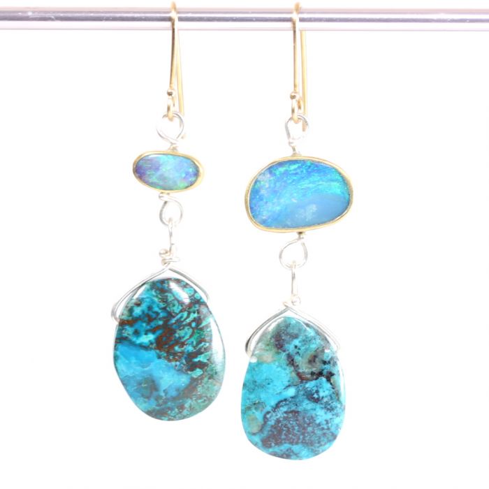 Lightning Ridge Opal & Chrysocolla Earrings