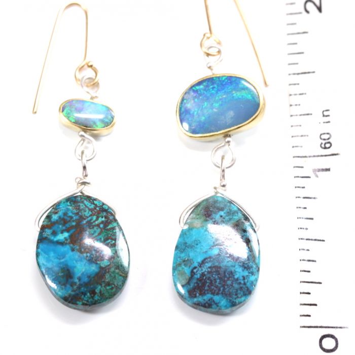 Lightning Ridge Opal & Chrysocolla Earrings - Image 4