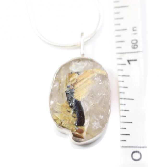 Raw Rutilated Quartz Oval Pendant With Hematite Inclusion - Image 4