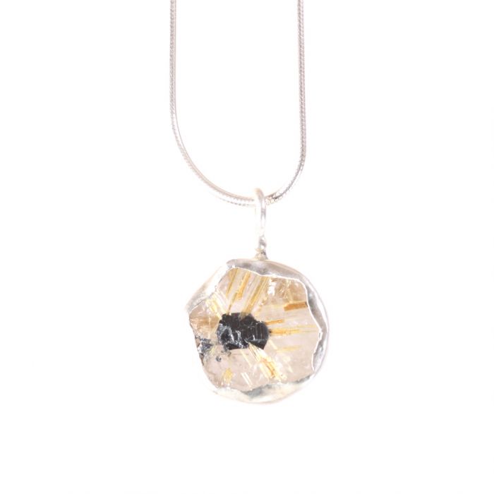 Raw Rutilated Quartz Pendant With Hematite Inclusion