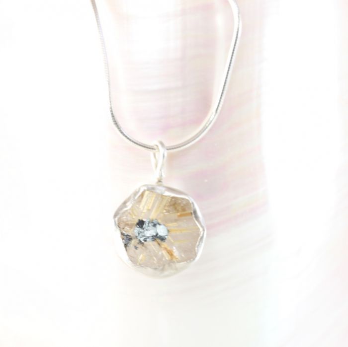 Raw Rutilated Quartz Pendant With Hematite Inclusion - Image 2