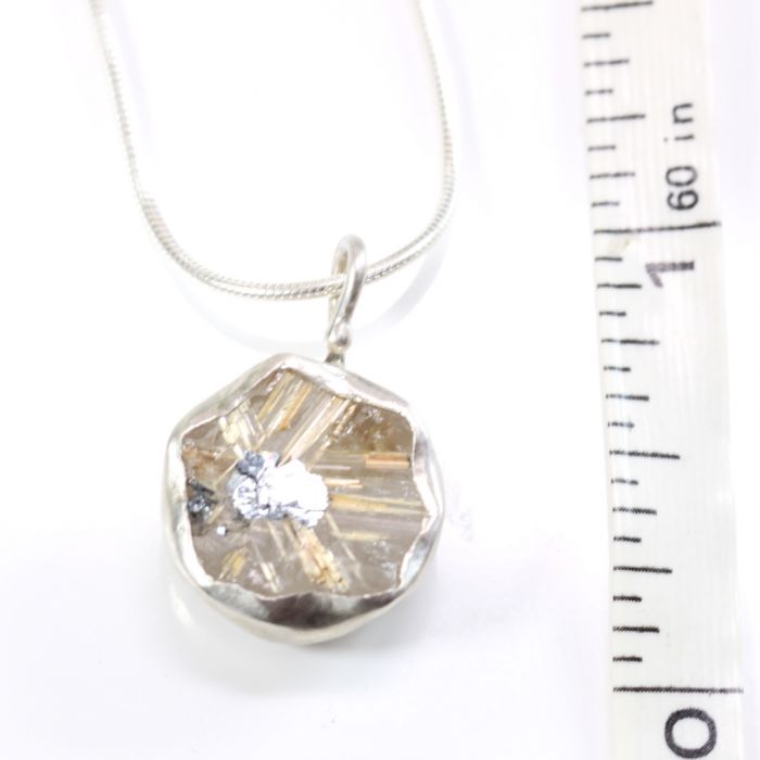 Raw Rutilated Quartz Pendant With Hematite Inclusion - Image 4