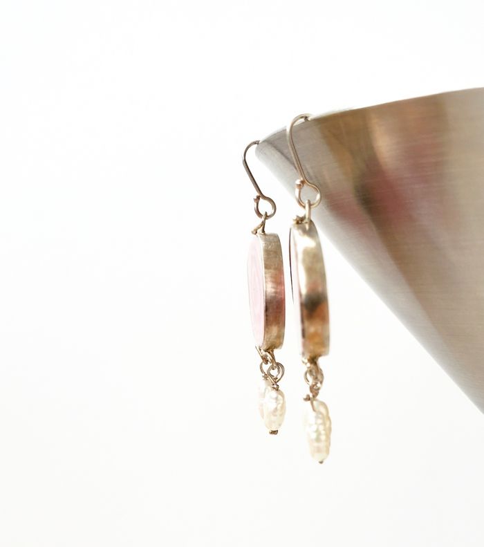 Rhodochrosite Stalactite Earrings with Freshwater Pearl Drops - Image 3
