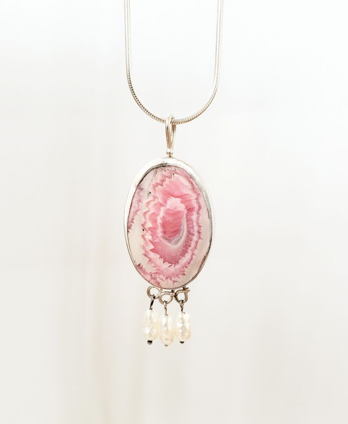 Rhodochrosite Pendant with Freshwater Pearls - Image 2