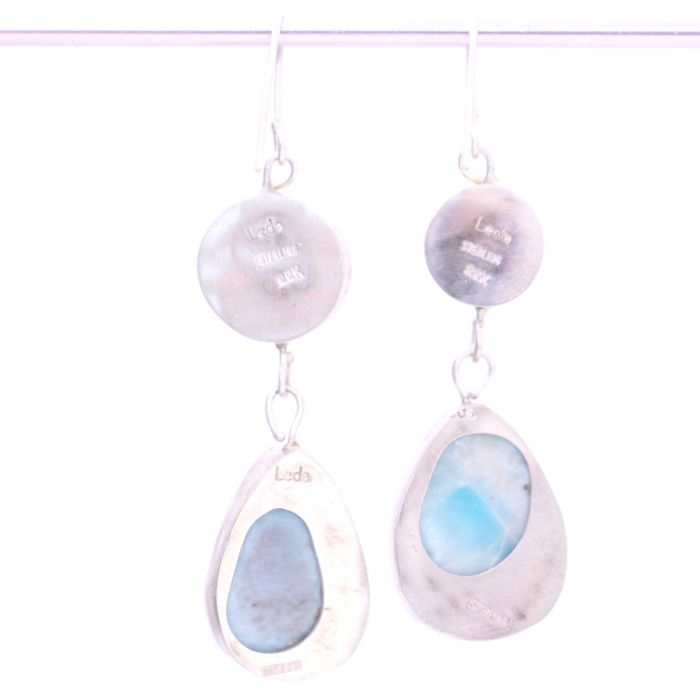 Rhodochrosite Stalactite Bullseye Earrings with Larimar Drops - Image 4