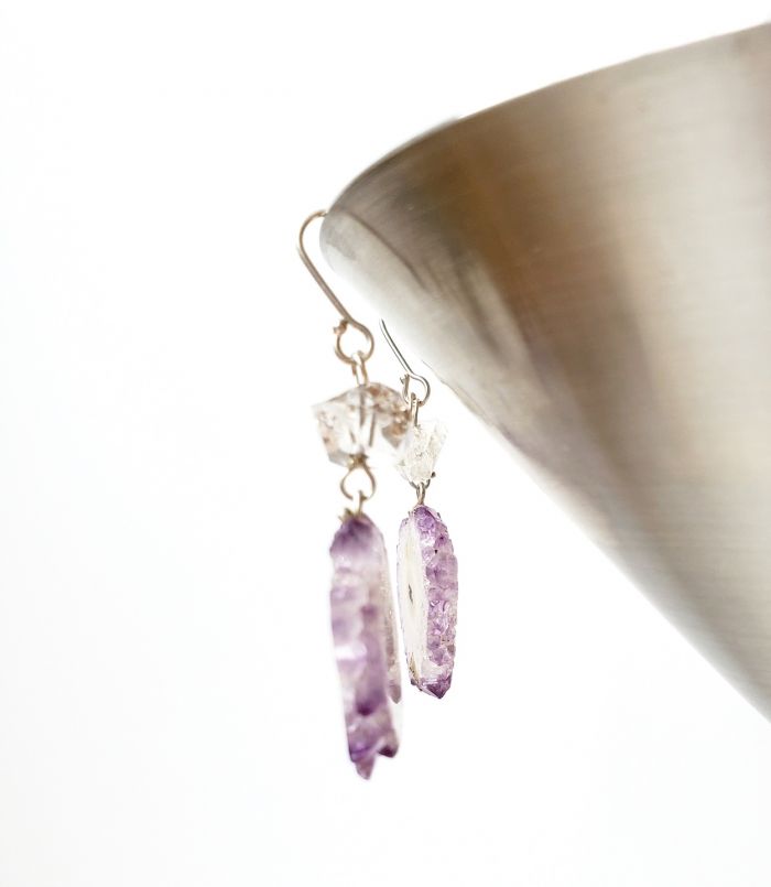 Stalactite & Herkimer Diamond Earrings - Image 4