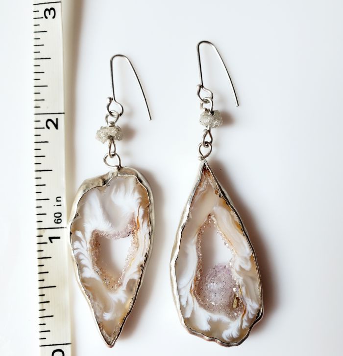 Oco Agate Geode Slice & Diamond Earrings (Miss Matched) - Image 3