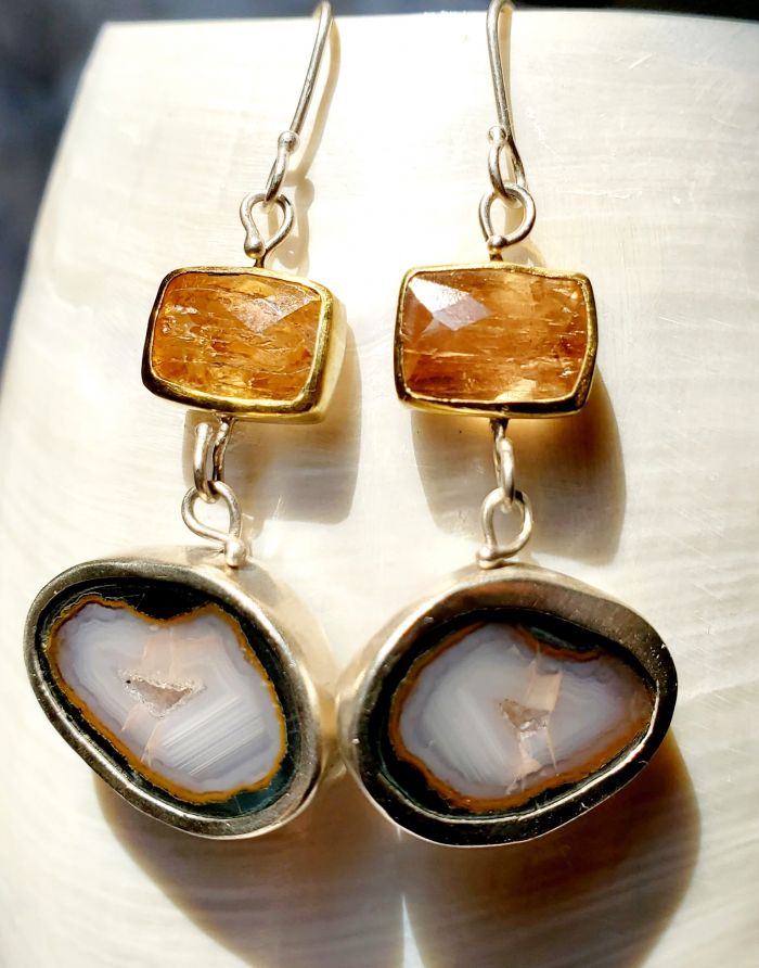 Imperial Topaz Earrings With Striped Geode Drops - Image 3