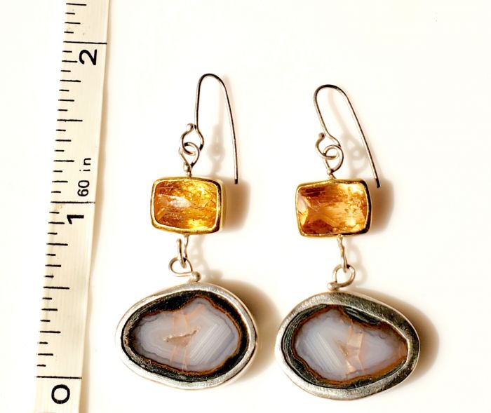 Imperial Topaz Earrings With Striped Geode Drops - Image 6