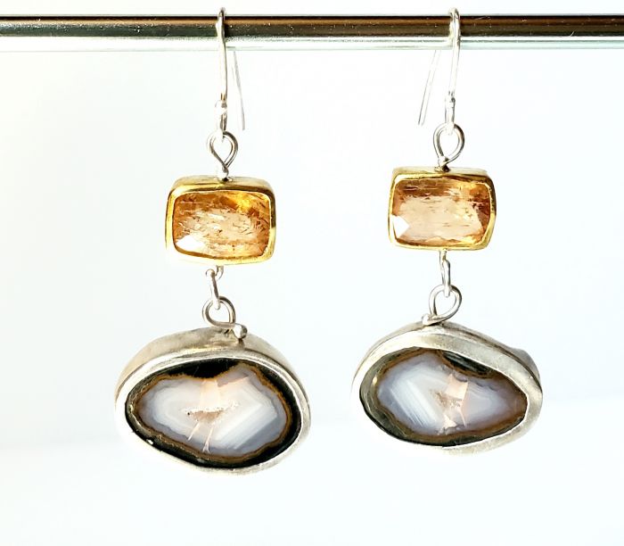 Imperial Topaz Earrings With Striped Geode Drops - Image 2