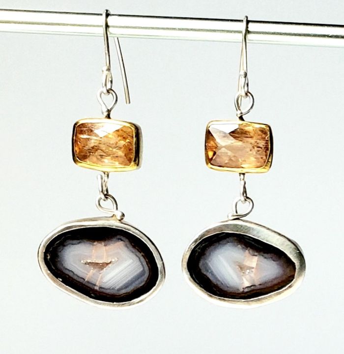 Imperial Topaz Earrings With Striped Geode Drops