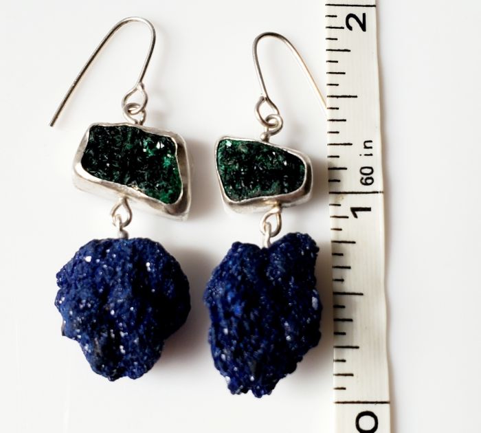Malachite Druzy Earrings with Azurite Drops - Image 4
