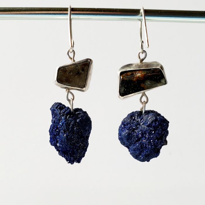 Malachite Druzy Earrings with Azurite Drops - Image 3