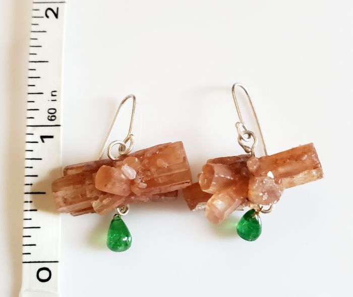 Aragonite Sputnik Earrings with Tsavorite Drops - Image 4