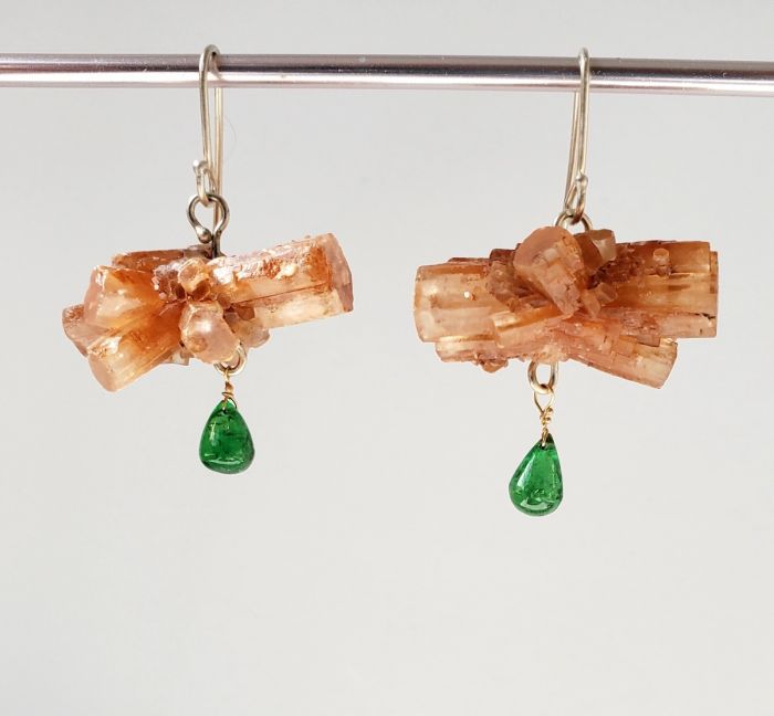 Aragonite Sputnik Earrings with Tsavorite Drops