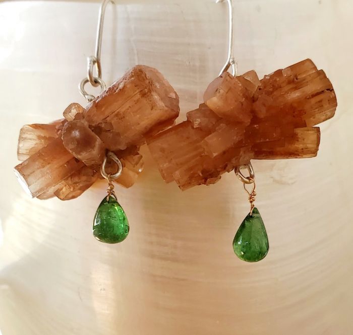 Aragonite Sputnik Earrings with Tsavorite Drops - Image 2