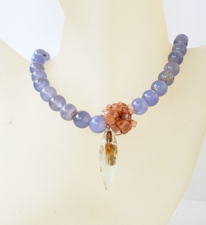 Purple Chalcedony Necklace with Aragonite Sputnik & Beryl (Copy)