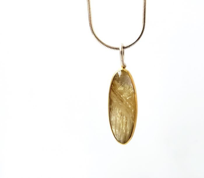 Elongated Oval Rutilated Quartz Charm Pendant