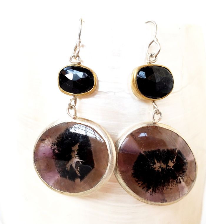 Trapiche Ametrine & Black Spinel Earrings