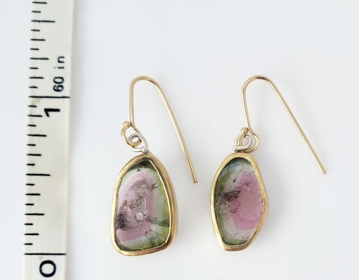 Watermelon Tourmaline Slice Earrings - Image 4