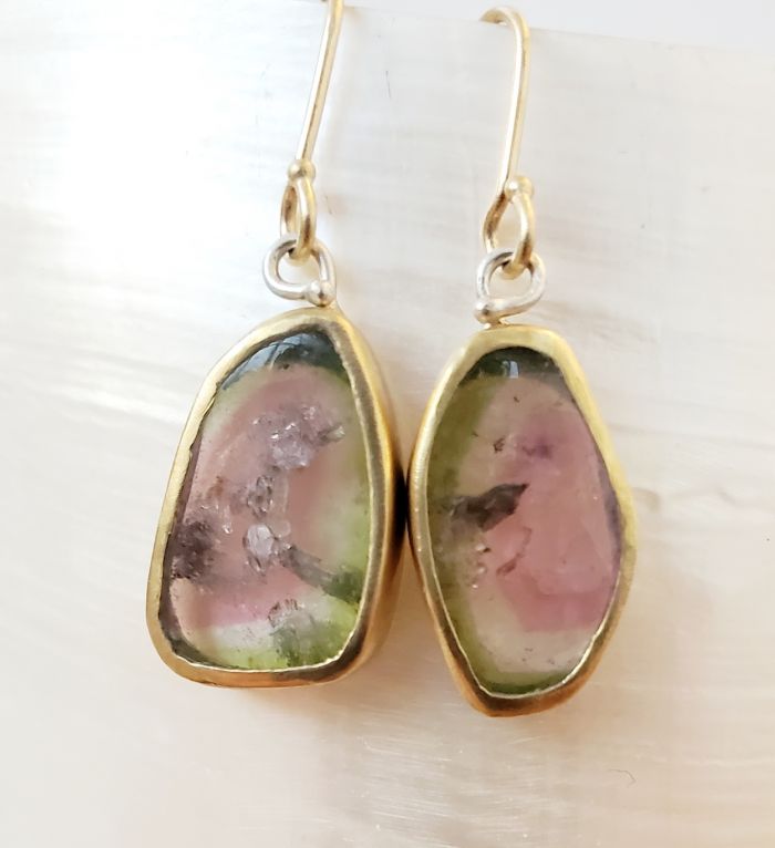 Watermelon Tourmaline Slice Earrings - Image 2