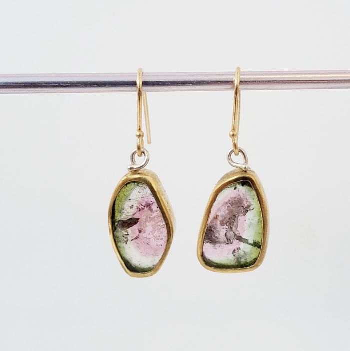 Watermelon Tourmaline Slice Earrings